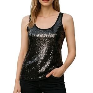 Cruisewear & Company Black Sequin Tank Top Size Small